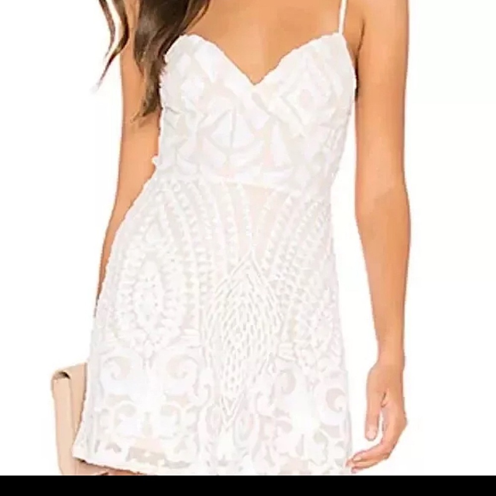 Revolve Superdown Tiff White Mini Beaded Cocktail Party Prom Dress Size SM